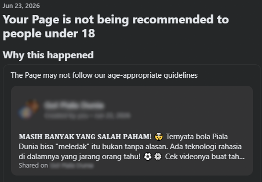 MariaStancya's tweet photo. Today's jokes of @Meta and @finkd staffs. A soccer news content is marked as an age-appropriate guidelines. Are you guys retard in genetic as finest? Fix your stupid report button and your bugs policy that you named as technology! Damn it!

#facebook #stupidguidlines #meta #fyp https://t.co/kyXZcDkdrZ
