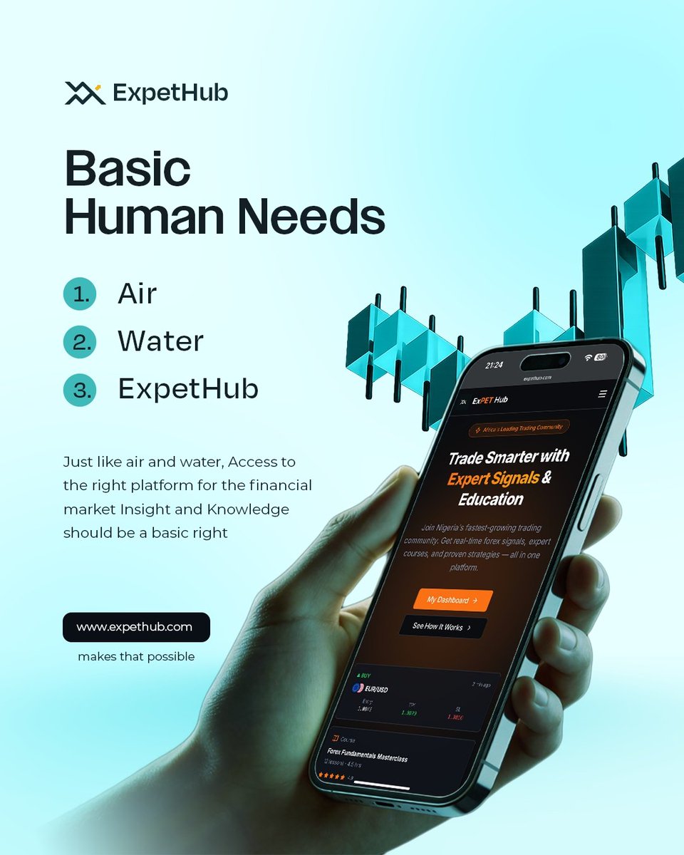 Expethub's tweet photo. Air. Water. ExpetHub. 
The list makes sense when you realise how many people are out here trading blind. Get real-time signals, expert courses, and a community that actually helps you grow.
Link in bio. Start at https://t.co/YHJ3CzQesL https://t.co/XaG0s29wvz