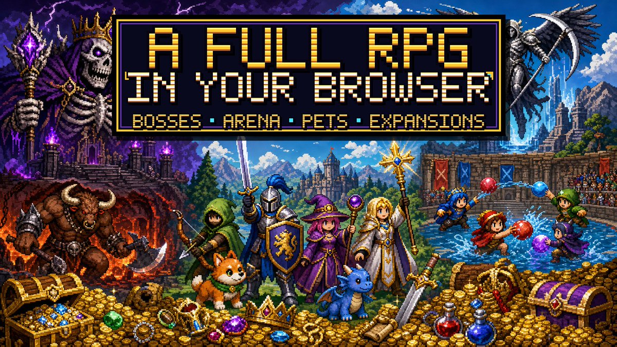 Hoarddev's tweet photo. "It's web3 — but is it actually fun?"

What's inside Hoard 👇
🐉 Bosses: Skeleton King, Necromancer, Minotaur, Death Angel
💦 Splash Arena — real-time team PvP
🐾 Pets & gacha
🗺️ Expansions: Freezing Lands, Lost Temple
🔨 Anvil upgrades + runewords

A full RPG. In your browser. Free. → https://t.co/QvsLjTpFYM