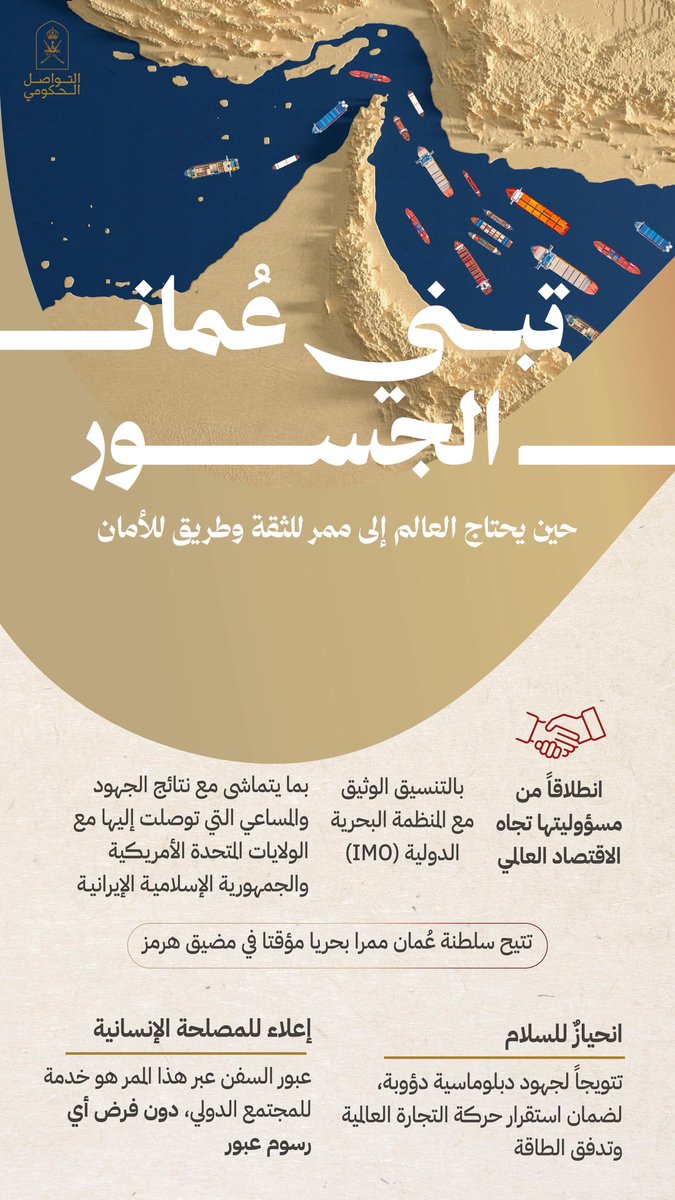 Oman_GC's tweet photo. سلام يبدأ من مضيق هُرمز 
ويصل إلى كل بقاع العالم. 

#التواصل_الحكومي https://t.co/VNXZiZlRkp