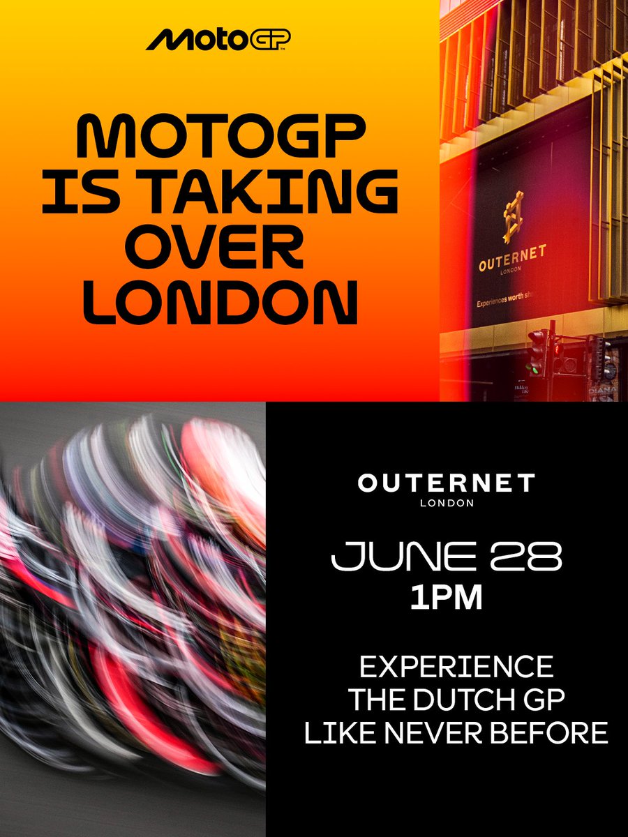 MotoGP's tweet photo. A HUGE #MotoGP watch party is about to happen in London 🤩

Don't miss what's going to be a truly special #DutchGP 🇳🇱

#MotoGPxLondon https://t.co/5zOdI2V5cQ