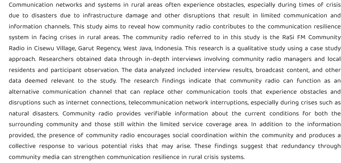 DanielPAldrich's tweet photo. New #article from Sjuchro et al: Media Redundancy and Crisis Communication Resilience in Rural Communities: Community Radio Practices in Indonesia
TL;DR: radio can function as an alternative channel  that  can  replace  other communication tools
https://t.co/L85YCOGK9W https://t.co/h3gzRG6odR
