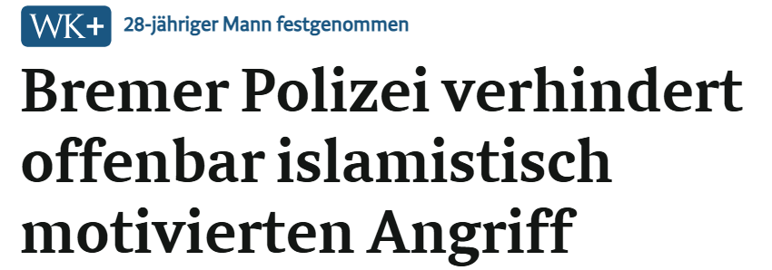 ChrisKnsrvt's tweet photo. Die Polizei verhindert einen islamistischen Anschlagsplan auf Polizeiwachen in Bremen.

Der Verdächtige: ein 28-jähriger Somalier. 

2015 nach Deutschland eingereist. 

Mehrfach polizeibekannt. 

Hinweise auf erhöhtes Aggressionspotenzial. 

Ende April soll er sogar Holzpfähle auf einen Streifenwagen geworfen haben.

Und trotzdem war er noch hier.

Deutschland hat kein Erkenntnisproblem. Deutschland hat ein Abschiebeproblem.

SEND THEM HOME!