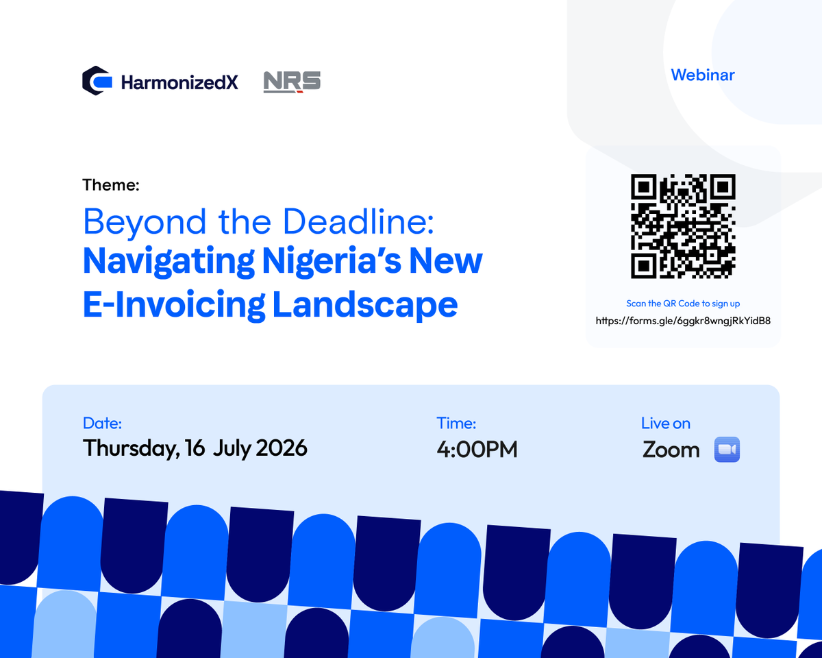 HarmonizedX's tweet photo. 6 days until Nigeria's e-invoicing mandate takes effect for medium-sized businesses.

What happens after the deadline?

Join us on 16 July 2026 for:

Beyond the Deadline: Navigating Nigeria's New E-Invoicing Landscape

📅 16 July 2026🕓4PM WAT
📍https://t.co/buYpIwtmIo https://t.co/26NmkqMyEH