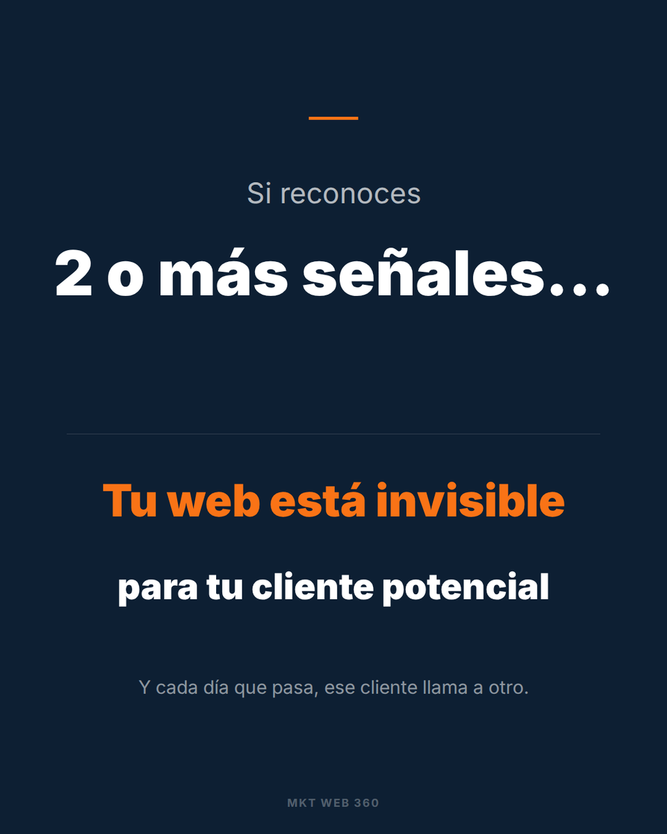 MktWeb360's tweet photo. Si reconoces 2 o más señales, tu web está invisible para tu cliente potencial.
Este mes abrimos 5 plazas. 6 meses de SEO profesional por 600€ totales. Sin permanencia. Acceso total a tus datos.
👉 https://t.co/iQdnmnMQWN https://t.co/QriTXe0tN4
