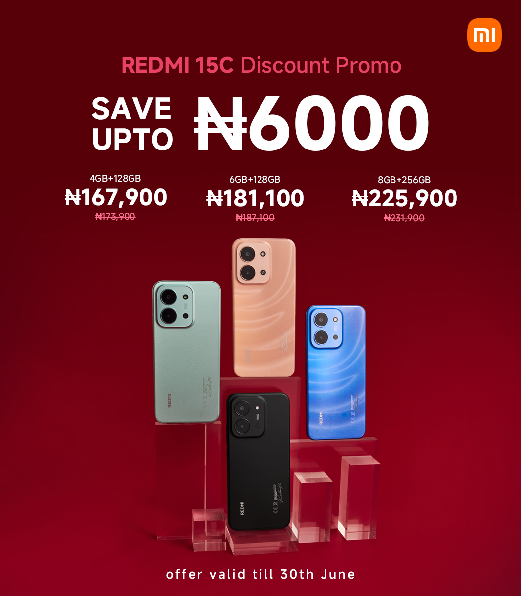 XiaomiNigeria's tweet photo. Big savings on the REDMI 15C!

Save up to ₦6,000 on all variants — starting from ₦167,900. Available in all Xiaomi authorized stores nationwide. 🛒

Offer ends June 30th. Don't sleep! 🔥

#REDMI15C #REDMI15CDiscount #Xiaomi #XiaomiNigeria https://t.co/PnD0PfixRM