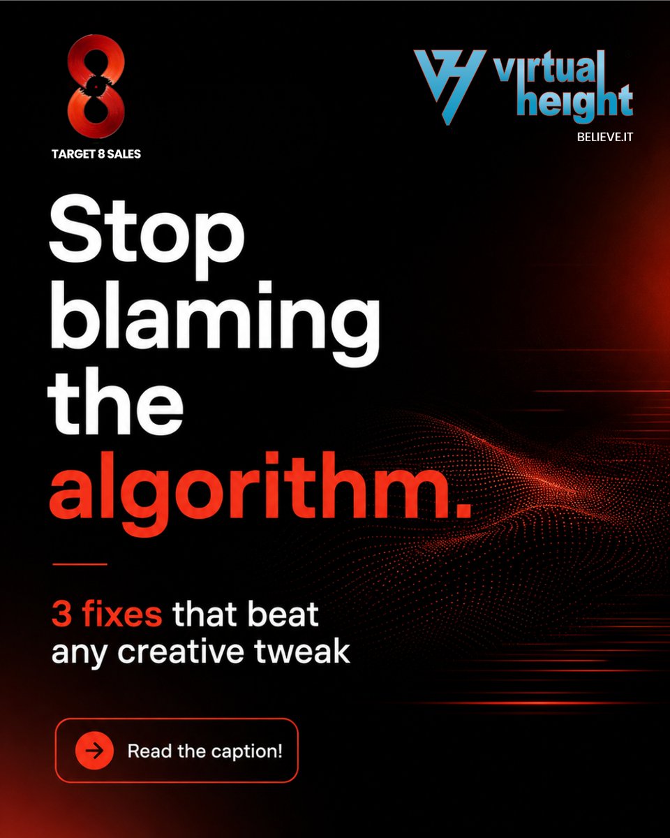 VirtualHeight's tweet photo. Stop blaming the algorithm.

Before changing your creative, fix these 3 things:

Make the offer specific
Add a real reason to act now
Match the promise to the landing page

Most campaigns don't have a creative problem. They have a conversion problem.

#Marketing #MetaAds https://t.co/SRvJqR0uhO