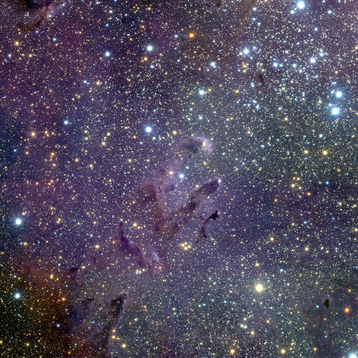 Sci_Nature0's tweet photo. 😃Astonishing: Nestled in Serpens, the Eagle Nebula (Messier 16) showcases the Pillars of Creation, amid a sea of stars forming, evolving, and drifting across space and time.

Credit: ESO/M.McCaughrean &amp; M.Andersen (AIP) https://t.co/OclpciJVSY