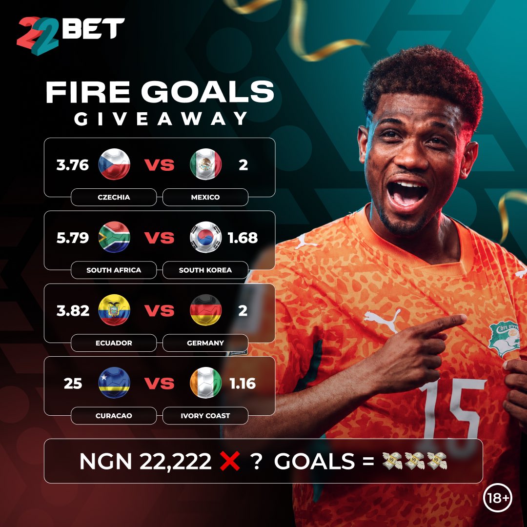 22betNaija's tweet photo. Matchday 15 - Fire Goals Giveaway! 🔥

May the flood gates of goals be open today, don't forget to lock in 

Follow, Like &amp; Share

Drop your User ID + AZA, State of Residence &amp; Tax ID

Make a min Stake of NGN 800 on any Matchday 15 events 

*T&amp;C Apply https://t.co/D8b9fwRTm9