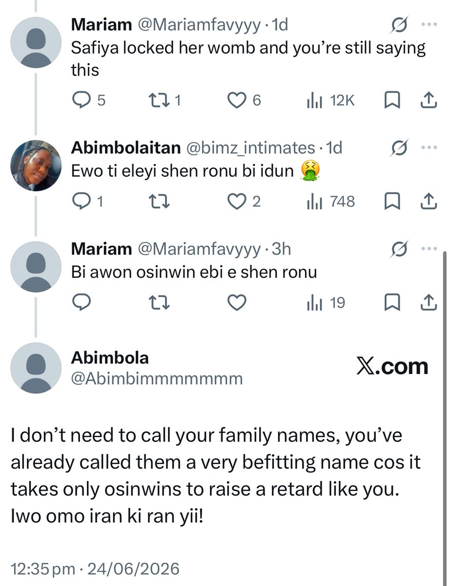 bimz_intimates's tweet photo. Someone did this to me again today, although, I insulted her first and instead of insulting me back, she decided to insult my family and blocked me immediately. So I decided to be petty, I opened a new acct instantly to insult her family back 🚶‍♀️ https://t.co/qpa0NJh86p