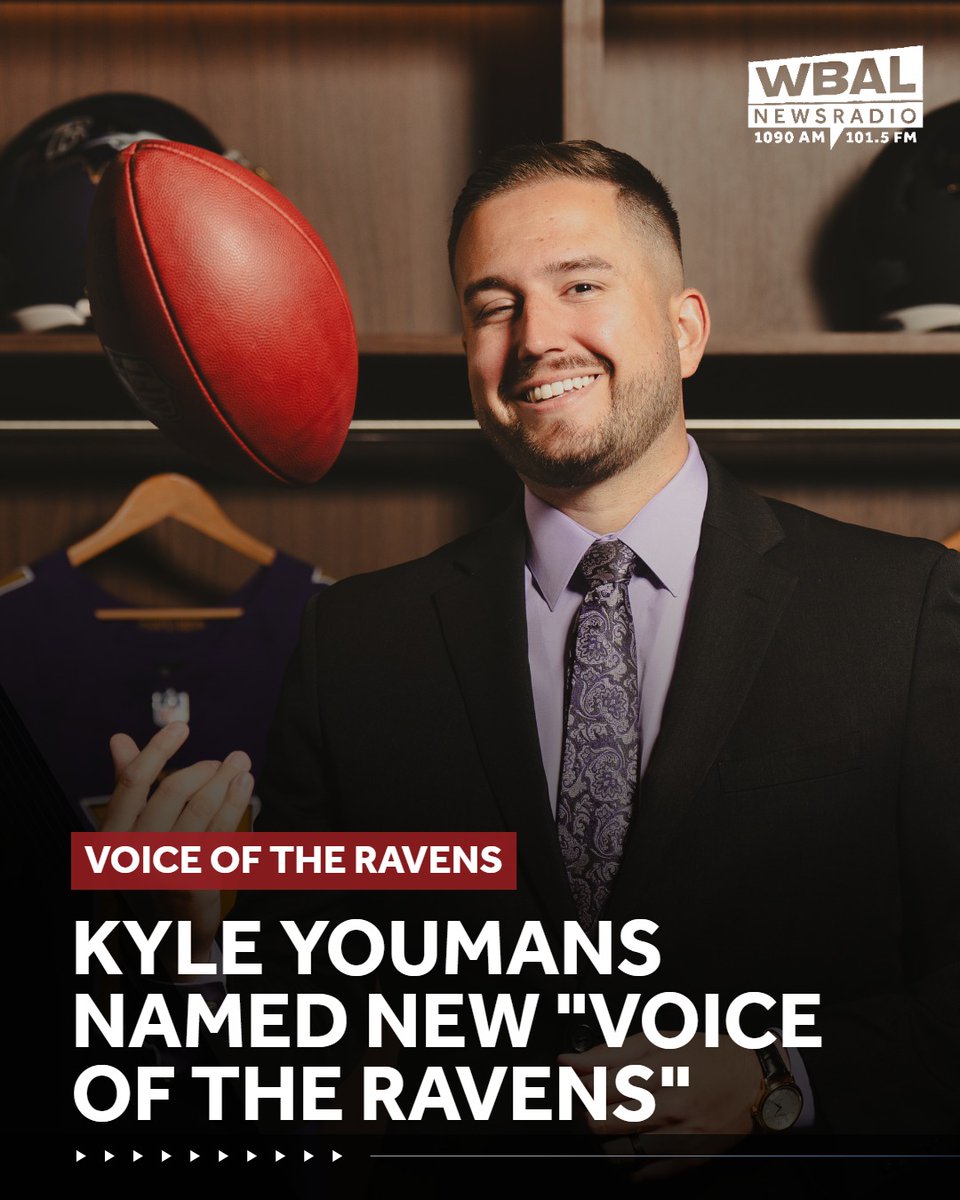wbalradio's tweet photo. The Baltimore Ravens announced Wednesday the hiring of Kyle Youmans, who has been selected as the new “Voice of the Ravens” for the team’s in-season radio and preseason TV broadcasts.  

MORE: https://t.co/sTA97WfzT4 https://t.co/seHrB7oXJf