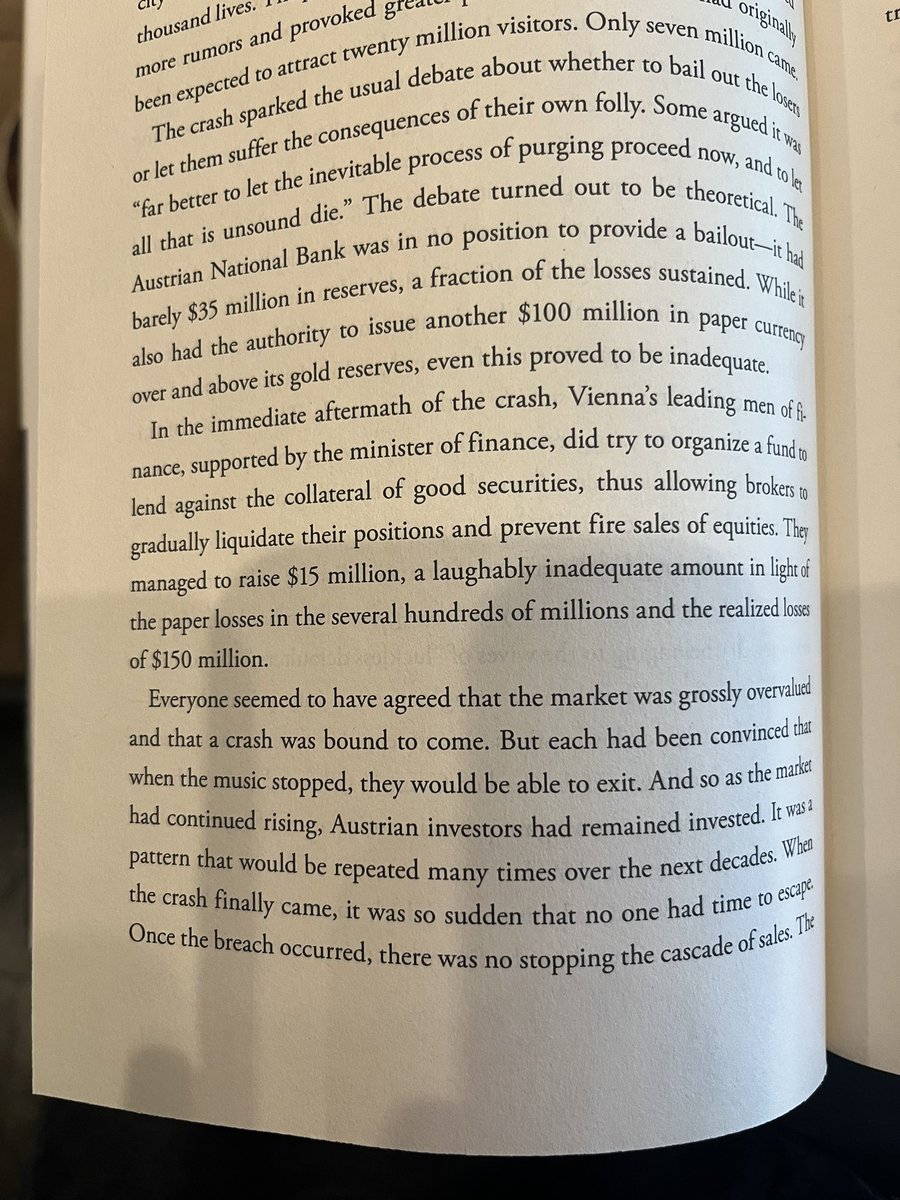 paulvigna's tweet photo. From Liaquat Ahamed’s “1873”:

“Each had been convinced that when the music stopped, they would be able to exit.”

He’s talking about Vienna in, well, in 1873. But he might as well be talking about today, this morning, this very minute. https://t.co/wVgxaBR14E