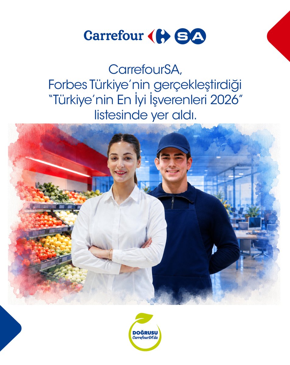CarrefourSA's tweet photo. CarrefourSA olarak, Forbes Türkiye’nin Statista iş birliğiyle Türkiye’de ilk kez gerçekleştirdiği “Türkiye’nin En İyi İşverenleri 2026” listesinde yer aldık. https://t.co/ozt9O8CroN