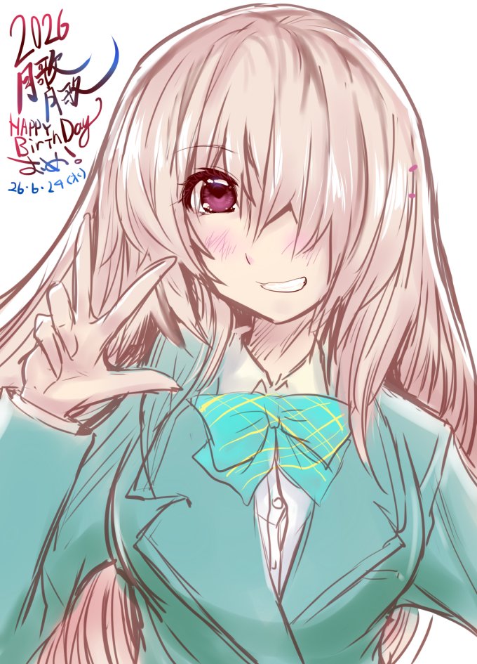 aki_ten_new's tweet photo. #茅森月歌生誕祭2026 ＃ヘブバン ＃ヘブバンキャラ生誕祭 
月歌っち誕生日おめ！好きなキャラTOP３内に入るよ！
歌姫月歌ぽい髪型で描いてみたかっただけ！一時間で！
たぶん一番描きやすい娘！アイシテル！ https://t.co/bllk1UWSyG