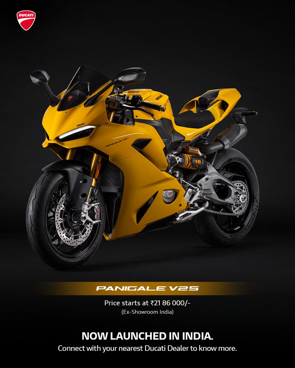 Ducati_India's tweet photo. Presenting the Panigale V2 S and Streetfighter V2 S in #DucatiYellow. 

Inspired by Ducati's racing heritage.

Panigale V2 S: ₹21 86 000/- 
Streetfighter V2 S: ₹20 19 900/- (Ex-Showroom India).

Contact nearest Ducati Dealer to know more.

#Ducati #PanigaleV2 #StreetfighterV2 https://t.co/38fgBckEsj
