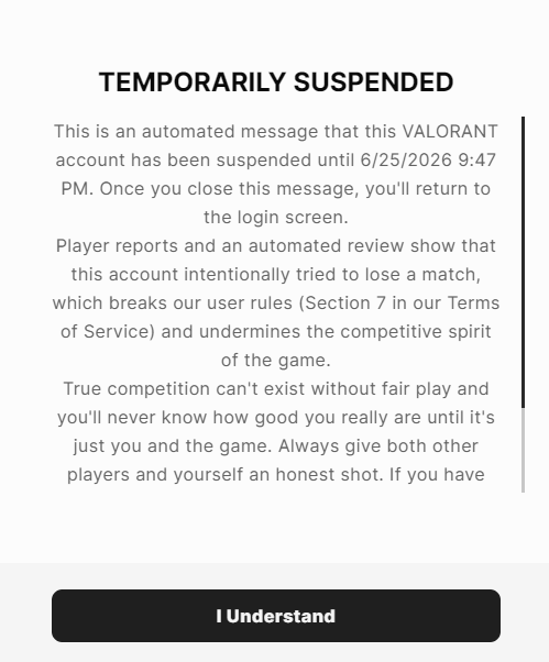 Gizzboc's tweet photo. Why am i getting suspended on Val for throwing when im clearely not? These are the 2 games ive played in the last few days?? @VALORANT @RiotSupport https://t.co/3X0tilIDJU