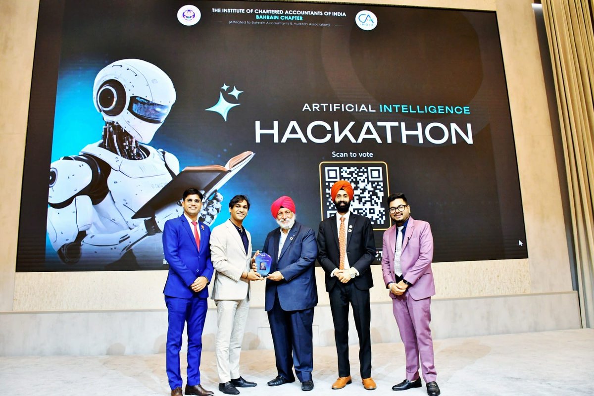 CJSNanda's tweet photo. Addressed the AI Hackathon of ICAI Bahrain Chapter on the transformative role of AI in the CA profession. Encouraging to witness innovative solutions &amp; enthusiasm for technological advancement. Congratulations to CA Vinod Rathi &amp; CA Abhishek Gupta on their new leadership roles. https://t.co/G4i8UTa4L3