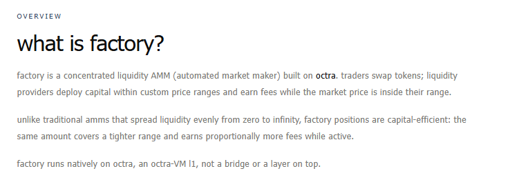 factory_oct's tweet photo. it took a bit longer than we expected, but we're happy to share that the public part of factory dex is now available for early users on octra devnet. the docs are fully updated with a few new things added. in order. https://t.co/zIwp6Ih3Z6