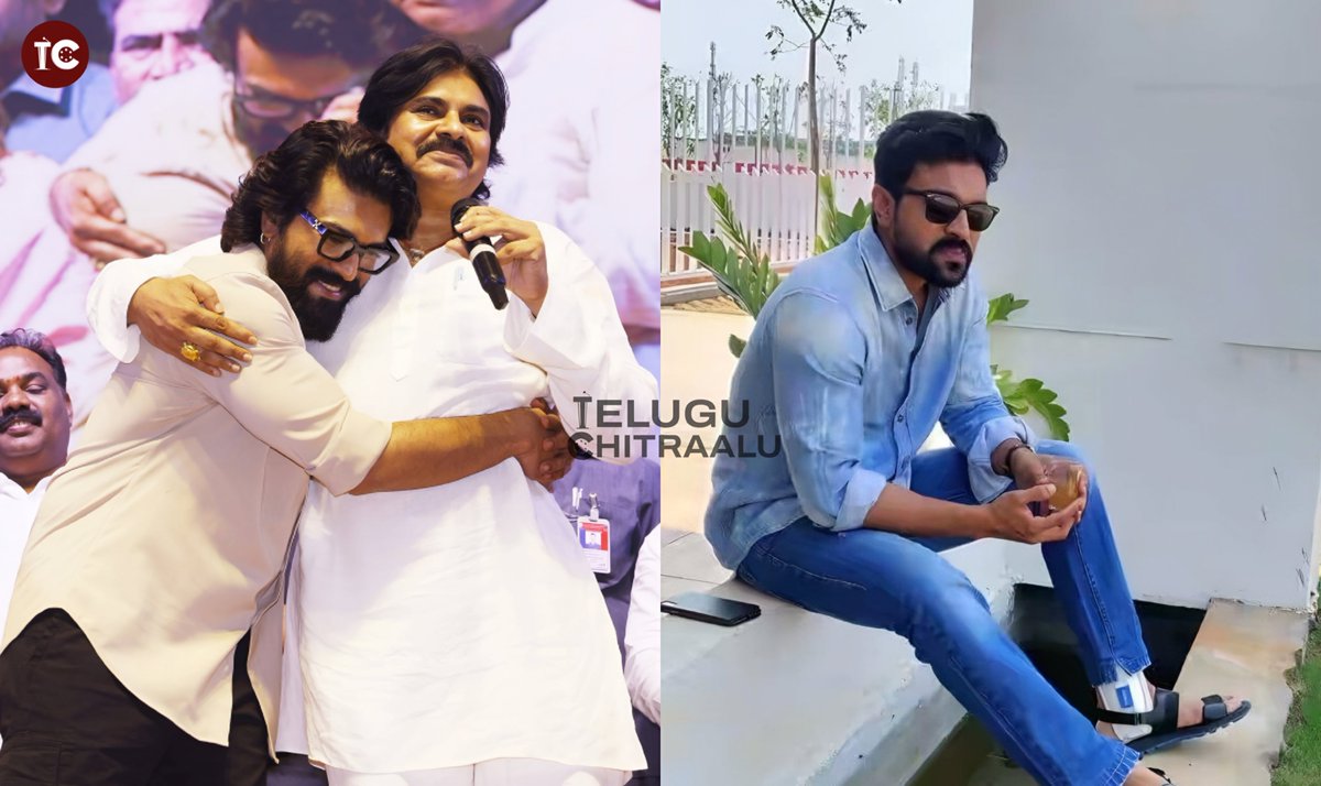 CineChitraalu's tweet photo. INFO:

Mega Star #RamCharan at the @JanaSenaParty office with Deputy CM @PawanKalyan in Mangalagiri, Andhra Pradesh. https://t.co/X37Ezw4M5J