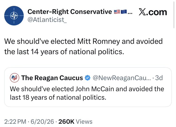 groove_sdc's tweet photo. Romney’s campaign was so bad he visited London and the term #RomneyShambles started trending
McCain was bad too but at least he corrected a crazy woman for calling Obama a Muslim and Republicans hated him for it
Conservatives don’t do personal responsibility or introspection https://t.co/o8zMGGHSfB