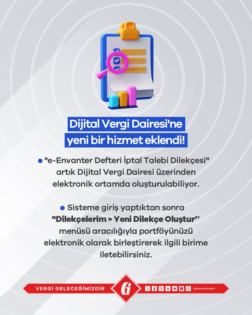 gibsosyalmedya's tweet photo. 👀 "Dijital Vergi Dairesine Yeni Eklenen Hizmetlere İlişkin Duyuru"ya internet sitemiz üzerinden ulaşabilirsiniz.

https://t.co/mYI7SAMIKt

#GİB #VergiGeleceğimizdir https://t.co/7ws9wSNW4d