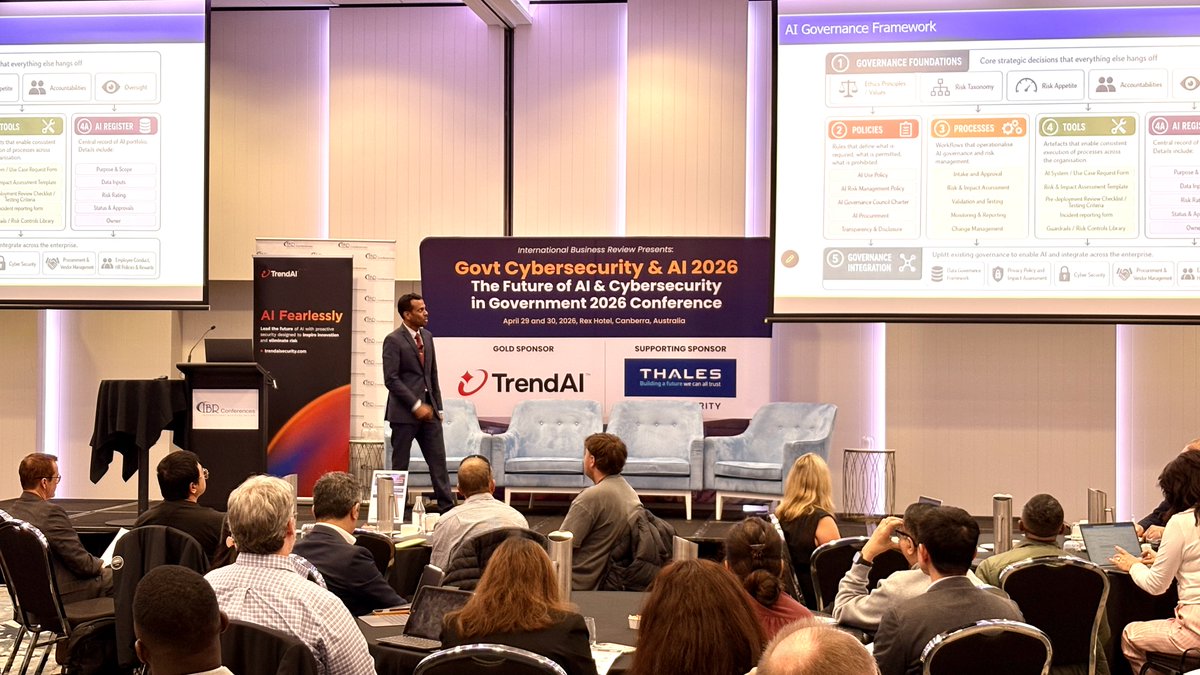 MindCausationAI's tweet photo. Honoured to deliver the keynote at Govt Cybersecurity & AI 2026: The Future of AI & Cybersecurity in Government, focused on AI sovereignty.

My presentation explored an important but often under-recognised dimension of national AI sovereignty: the need for nations to invest in intellectual capability across AI standards, policy, governance frameworks and international interoperability.

When AI sovereignty is discussed, the focus is often on data, compute infrastructure, cloud capability and sovereign technology platforms. These are all critical.

However, national influence in the global AI ecosystem also depends on the ability to shape the standards, frameworks and policies that guide how AI is developed, governed, assured and trusted.

AI sovereignty goes beyond owning data and infrastructure. It also requires intellectual leadership in the global systems that define the future of AI.

Investing in international standards and policy development is not only a governance priority. It is a strategic capability.

It enables nations to contribute to global interoperability, protect national interests, strengthen economic resilience and support safe, responsible and sustainable AI adoption.

There is a significant opportunity for governments, standards bodies, industry, academia and civil society to collaborate on interoperable frameworks that enable trustworthy AI at scale.

Thank you to IBR Conferences Pty Ltd, Jay Nair and all colleagues contributing to this important conversation.

#AISovereignty #AIGovernance #GlobalStandards #Interoperability #ResponsibleAI #AIStandards #AIPolicy #TrustworthyAI #AILeadership #Sustainability #NationalStrategy #AIFrameworks #Cybersecurity #GovTech