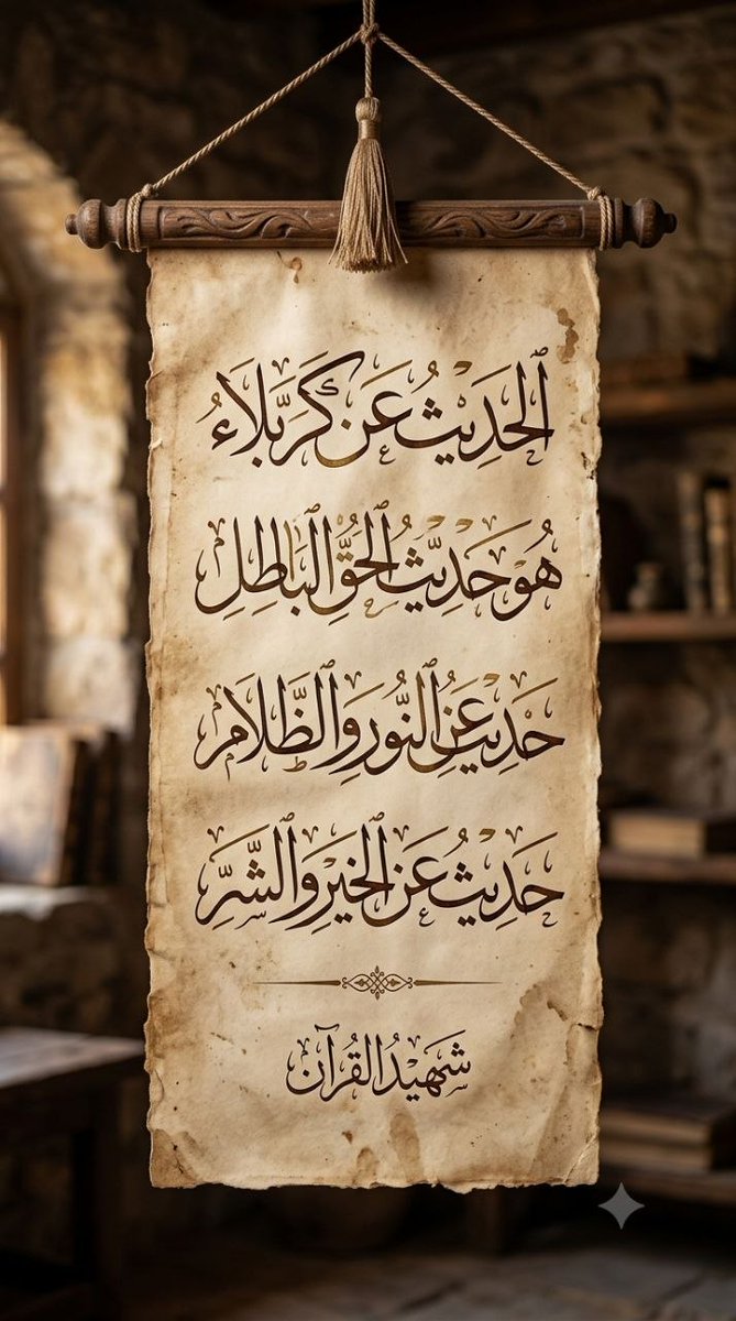 MoadhAlAsbahi_'s tweet photo. الشهيد القائد
ملزمة من وحي عاشوراء

«إن الحديث عن كربلاء هو حديث عن الحق والباطل، حديث عن النور والظلام، حديث عن الشر والخير، حديث عن السمو في أمثلته العليا، وعن الإنحطاط، إنه حديث عن ما يمكن أن تعتبره خيراً، وما يمكن أن تعتبره شرا »
#هيهات_منا_الذلة
https://t.co/AJOCITvcZG