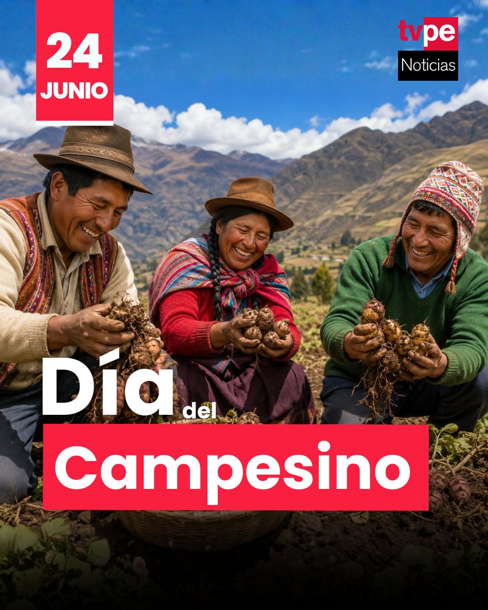 noticias_tvperu's tweet photo. 🌱🚜 ¡Hoy se celebra el Día del Campesino!

👨‍🌾❤️ Cada 24 de junio se reconoce la invaluable labor de los hombres y mujeres del campo que trabajan día a día para alimentar a millones de familias.

🥔🌽 Su esfuerzo, dedicación y conocimiento ancestral son fundamentales para el desarrollo agrícola y la seguridad alimentaria del país.

🏔️ Desde las comunidades andinas hasta los distintos rincones del Perú, los agricultores mantienen vivas tradiciones que forman parte de nuestra identidad.

🌿 Gracias a su trabajo, los productos que llegan a nuestras mesas son fruto de una historia de sacrificio y compromiso con la tierra.

👏 Un homenaje a quienes cultivan el presente y siembran el futuro.

#DíaDelCampesino #Campesinos #Agricultura #Perú #24DeJunio #Campo #Tradición #OrgulloPeruano