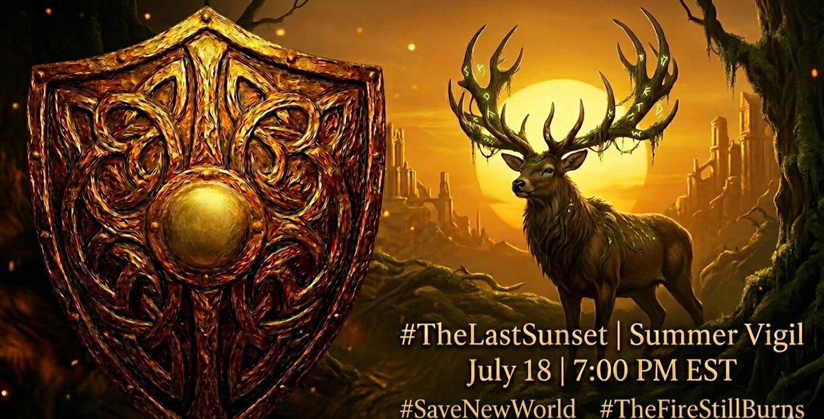 NW_Multiplayer's tweet photo. Use these pics for your cover &amp; profile on socials to help spread the word! #thelastsunset #thefirestillburns #newworldcommunity #savenewworld #newworldaeternum https://t.co/3PuxgnrkRo