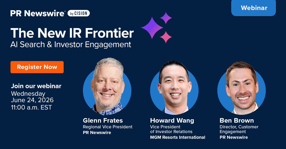 PRNewswire's tweet photo. Join us today at 11 a.m. ET to explore how IR teams can optimize content for new discovery models and align corporate comms across channels for maximum impact. 🎯

Secure your spot! https://t.co/PfPTT6lUhl

#AI #AISearch #IR #InvestorRelations #Webinar https://t.co/auqDuQtbUQ