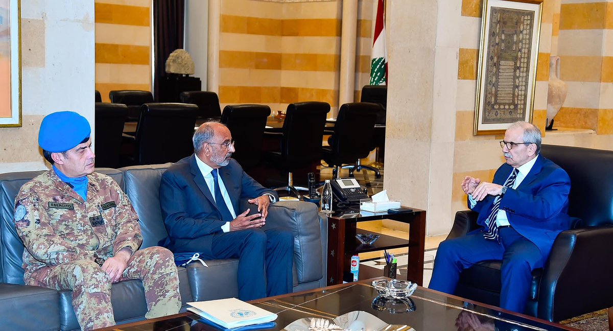 UNSCOL's tweet photo. Today, Deputy Special Coordinator @Imran_Riza & UNIFIL Force Commander @DiodatoAbagnara met w/ Prime Minister @nawafsalam. They discussed recent developments, incl. those related to consolidating the cessation of hostilities & the implementation of #Resolution1701.
@grandserail https://t.co/UAfjhpgqP8