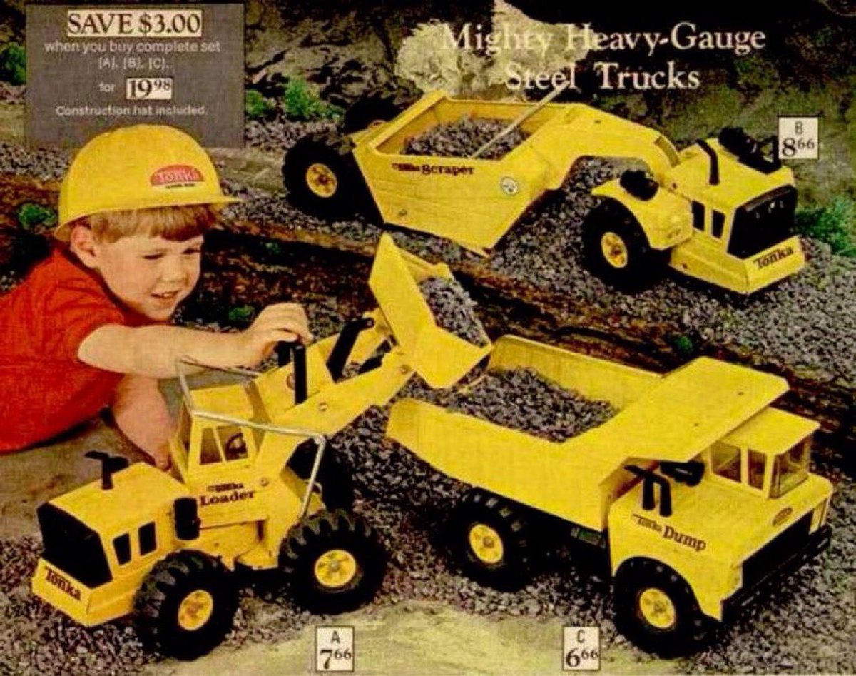 Super70sSports's tweet photo. I’m old enough to remember when toys were made out of steel. We didn’t fuck around back then. He needed that hard hat. https://t.co/vVxJx3SBgl