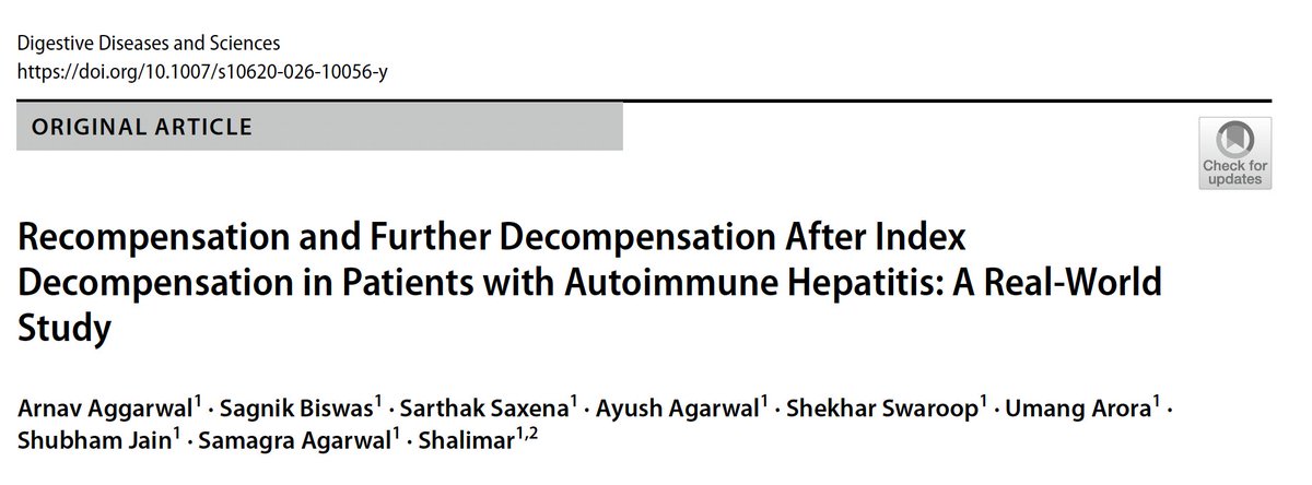drshalimar's tweet photo. Recompensation in #AIH #cirrhosis @aiims_newdelhi 

📌 54% achieved recompensation
📌 BR at 6 mths: strongest predictor
📌 Younger age &amp; ↓CTP score predicted recomp
📌 Only 15% developed further decompensation
📌 Recompensation: 78% ↓ in mortality
https://t.co/z8aeqpkP2O https://t.co/M8b5N1E020