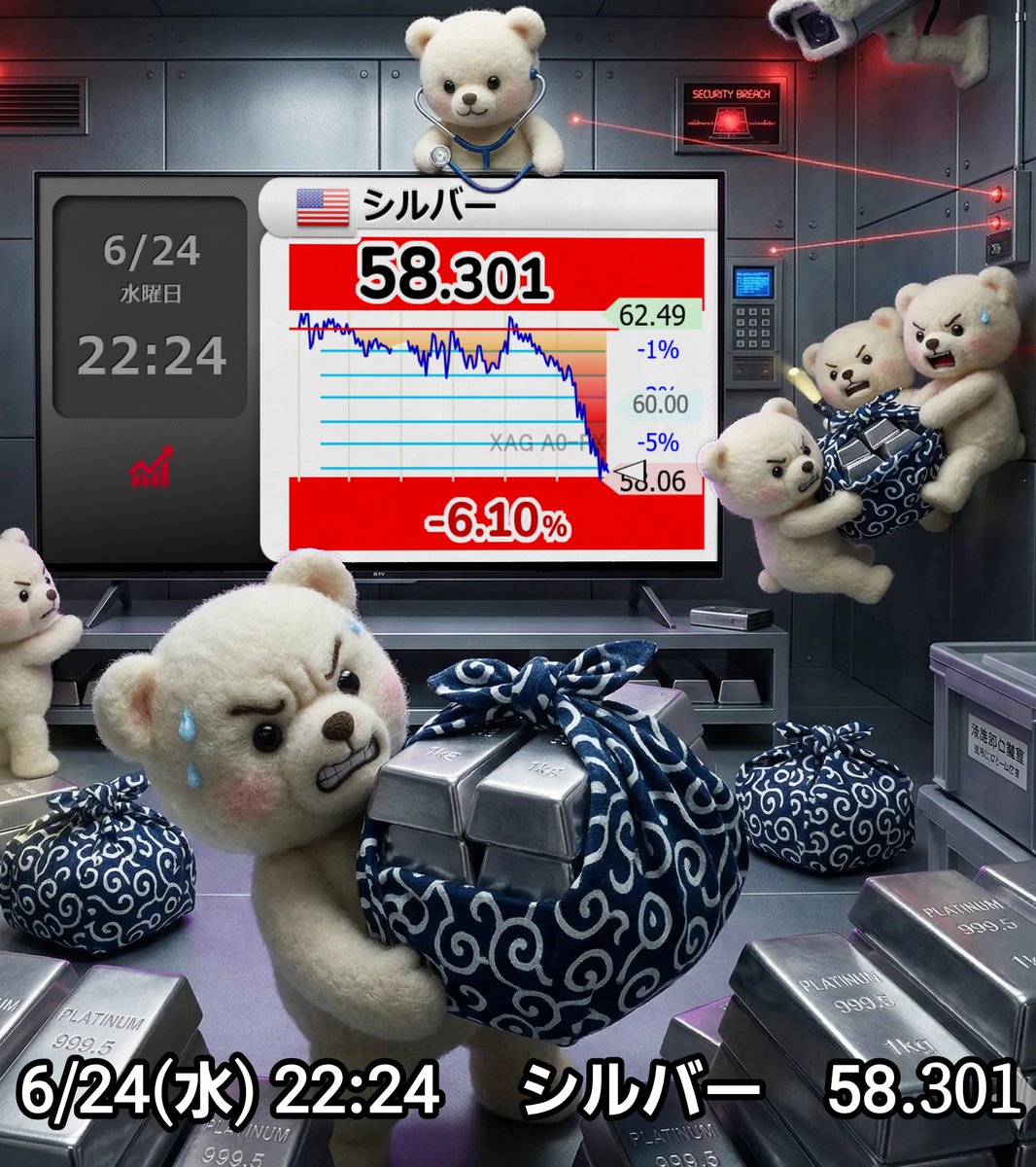Hideyoshilsk's tweet photo. おっと⤵⤵⤵⤵⤵⤵
【🇺🇸シルバー  】-6.10％
58.301 
  #xag https://t.co/DZcwKBdhZ0