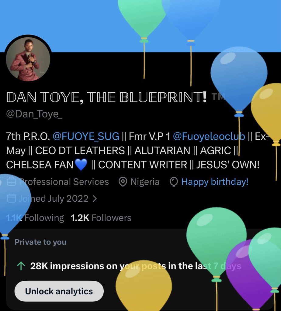 Dan_Toye_'s tweet photo. Happy birthday, Daniel Oluwasegunfunmi Oguntoye!❤️

Cheers to answered prayers, this year and beyond!✨🥂 https://t.co/55yEG5jdjx