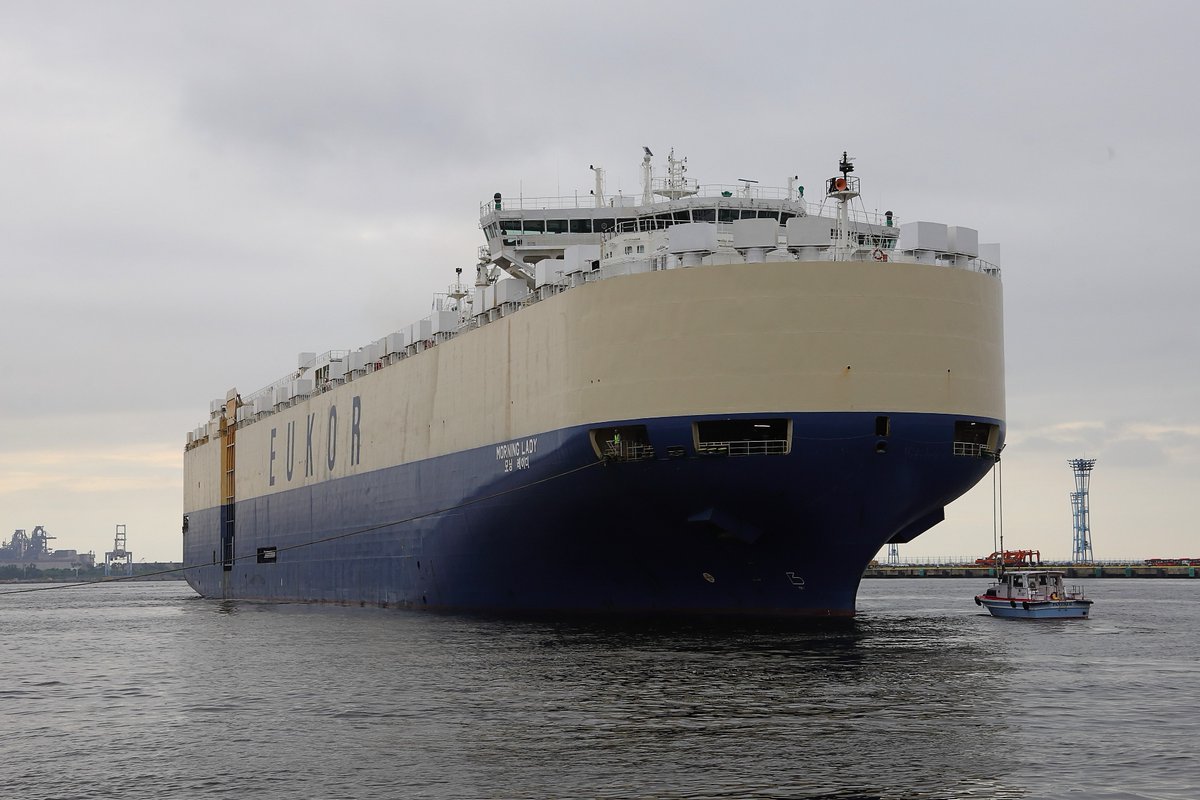 panamaru2's tweet photo. 2026/6/24 7:31
#EUKOR が運航管理する 8100CEU class #CAR_CARRIER #PCTC #MORNING_LADY #IMO9445980 が神戸より鶴見航路に入り07時40分 大黒T2バースに接岸 15時55分 MANZANILLOに向けて離岸しました https://t.co/97Kh9CFlUD