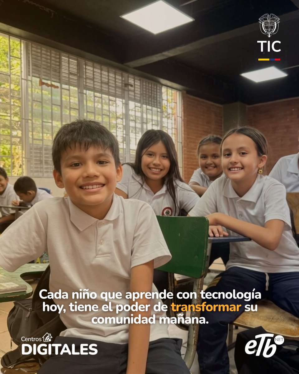 ETBNET_Colombia's tweet photo. La tecnología en la educación no solo fortalece el aprendizaje, también despierta la curiosidad, impulsa la creatividad y acerca a los estudiantes a nuevas posibilidades.

Ministerio TIC y la UT ETB NET (ETB–SkyNet), seguimos creando oportunidades a través de la conectividad.

#CentrosDigitales #Conectividad