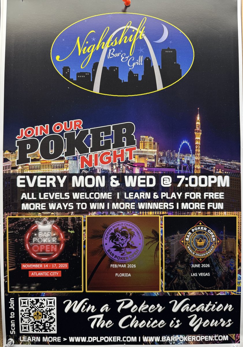 NightShiftBG's tweet photo. Deepstacks Poker League hosts FREE Texas Hold'em with signup 7p-815p. You get a seat at a game with chips, the rest is up to you. The last 3 players still in at the end of the night get an entry to the weekly https://t.co/jXjZbFUa87 prize drawing.

https://t.co/3HviHlgfPU https://t.co/pBKRq0T6I7