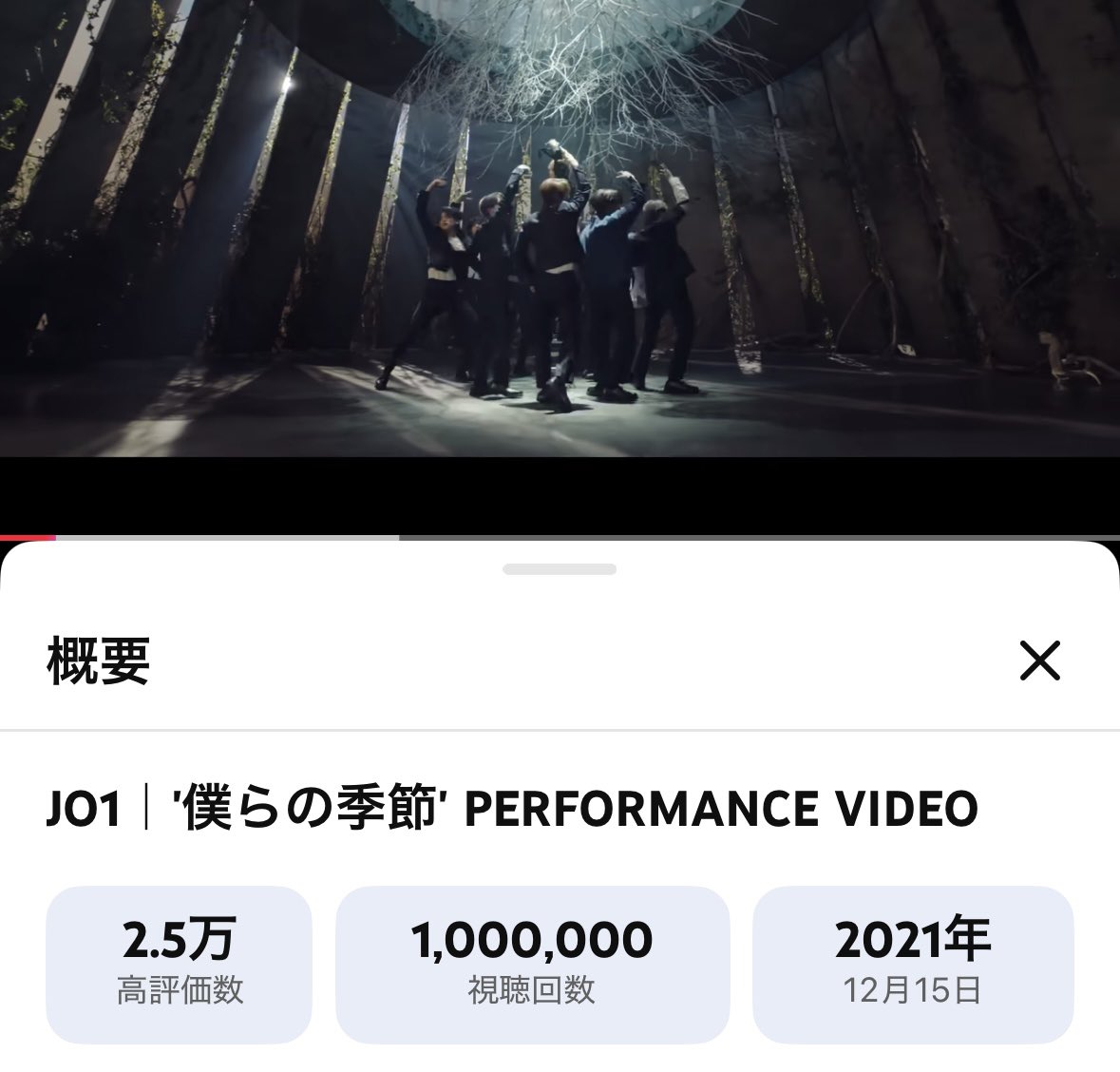 hosimame_jo1's tweet photo. JO1｜'僕らの季節' PERFORMANCE VIDEO https://t.co/q9lnF527Np @YouTubeより

へ？
ずっと同じ数字が今日何度もあって
キッチンから戻ったらキリ🤣
100万回❄️

やった❣️おめでとう🎊
 #祝僕らの季節PV100万回再生
 #僕らの季節_PV1MViews
 #JO1 @official_jo1 https://t.co/i6HF0GQe8C