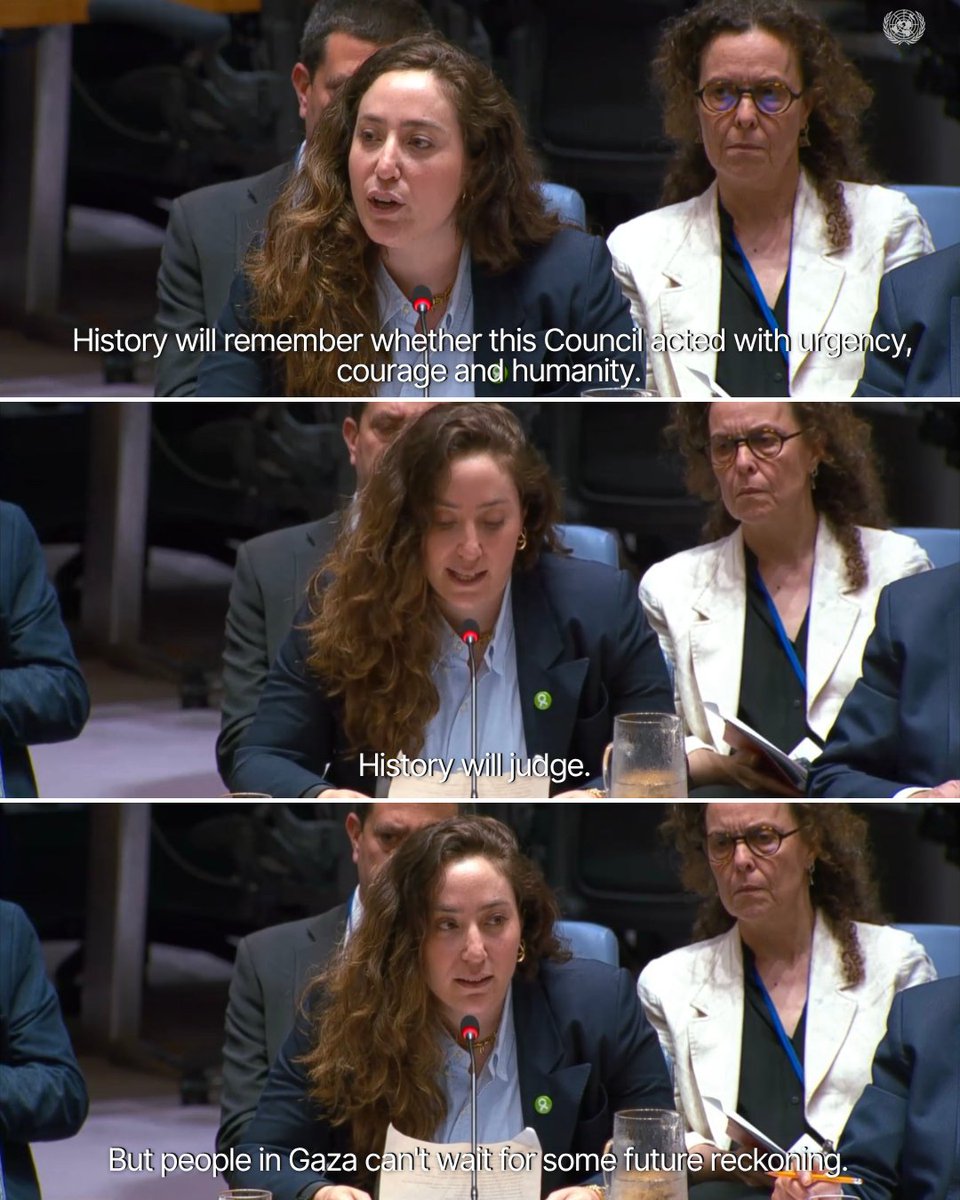 OxfamAmerica's tweet photo. Bushra Khalidi, Oxfam’s Global Humanitarian Policy lead, stood before the UN Security Council last week &amp; delivered a warning: the ceasefire in Gaza is failing.

Nearly 1,000 days in, aid is still blocked &amp; families still go without food, water, and medical care. https://t.co/zuK8trM3cy