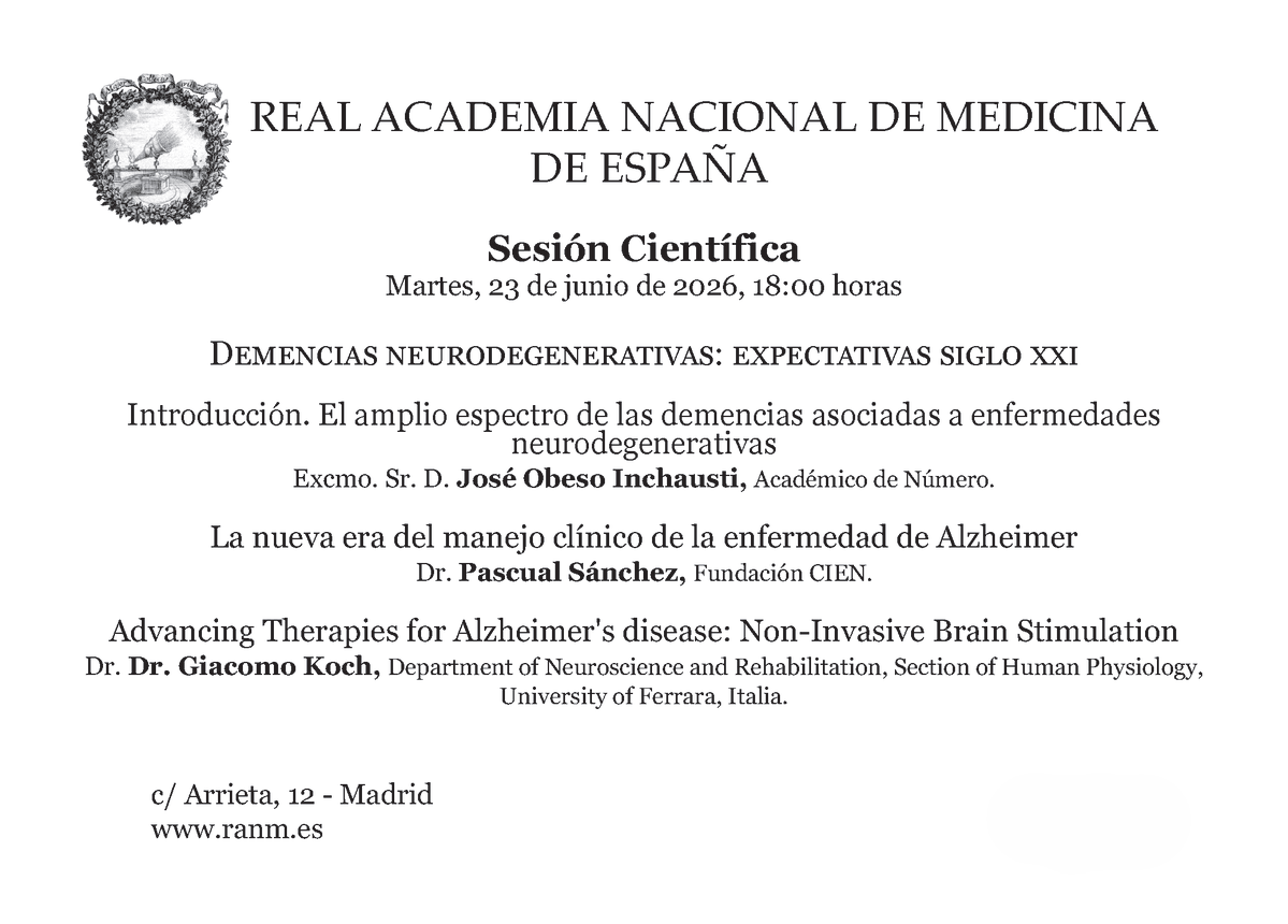 Fund_CIEN's tweet photo. Ayer, nuestro director cfco, Pascual Sánchez Juan, participó en la Sesión de la @ranm_es  sobre Demencias neurodegenerativas: expectativas siglo XXI.
En su ponencia, abordó la nueva era del manejo clínico de la EA y los avances que están transformando su diagnóstico y tratamiento https://t.co/cNk58b5aui
