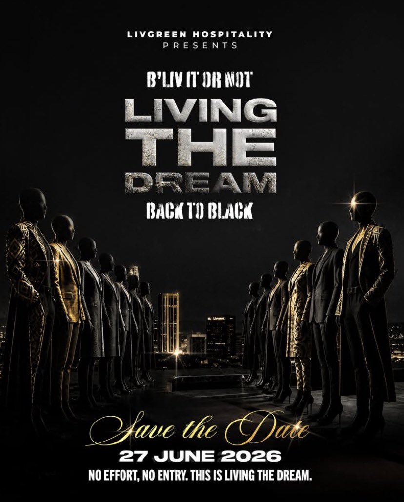 OffsetMGroup's tweet photo. B’LIVITORNOT this Saturday, Bryanston transforms into the hotspot for premium vibes🥂

#LivingTheDream Back To Black is taking over with B2B DJ sets with unmatched energy and unforgettable moments waiting to be lived. This is what Living The Dream looks like. #BackToBlack https://t.co/M5Sb0r5lZ3
