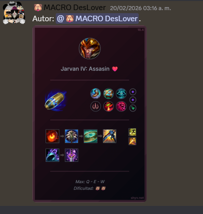 DesLoverLoL's tweet photo. Absolutely great design of  your building! I had quite similar to yours (now needs update considering that opportunity is not in the game anymore and I we already have website with better design). I would just prefer going red smite because E procs the slow so makes easier to hit the combo. 
This style of Jarvan will be my next post. Congrats for your science! is great to see someone thinking out of the box. ❤️🐶
https://t.co/llG6TkERVc