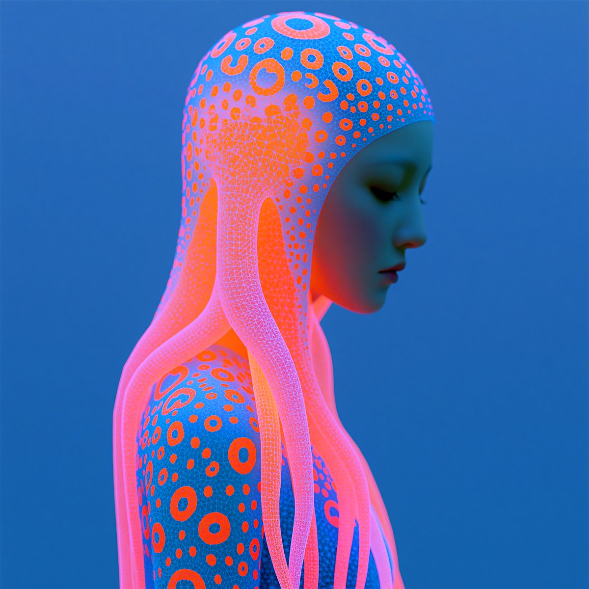 michaelrabone's tweet photo. 1. Symbiotic octopus
2. Bioluminescent light
3. Style --sref 271502886

Woman wearing low-polygon transparent symbiotic octopus, glowing holographic bright vivid neon colours, bioluminescent light --raw --sref 271502886 --sw 100 --stylize 300 --v 8.1 https://t.co/Lunh1G4pNa