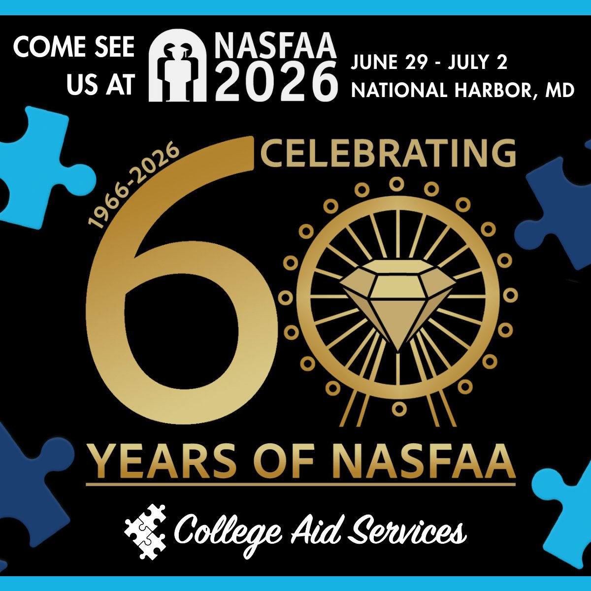 College_Aid's tweet photo. We're looking forward to celebrating NASFAA's 60th at the annual conference next week! 🍾

If you are attending, stop by booth 421 and celebrate with us. We'll have some special swag available only at the conference.  

See you there! https://t.co/lfD8H5DVaD