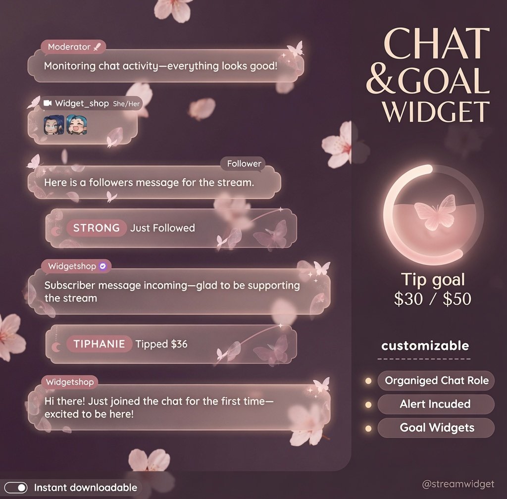 streamwidget's tweet photo. Soft pink, soft glow, soft stream. Sakura Butterfly brings cozy pastel energy to chat and goal. Twitch, Kick, YouTube ready. https://t.co/LRHyO3nYQe