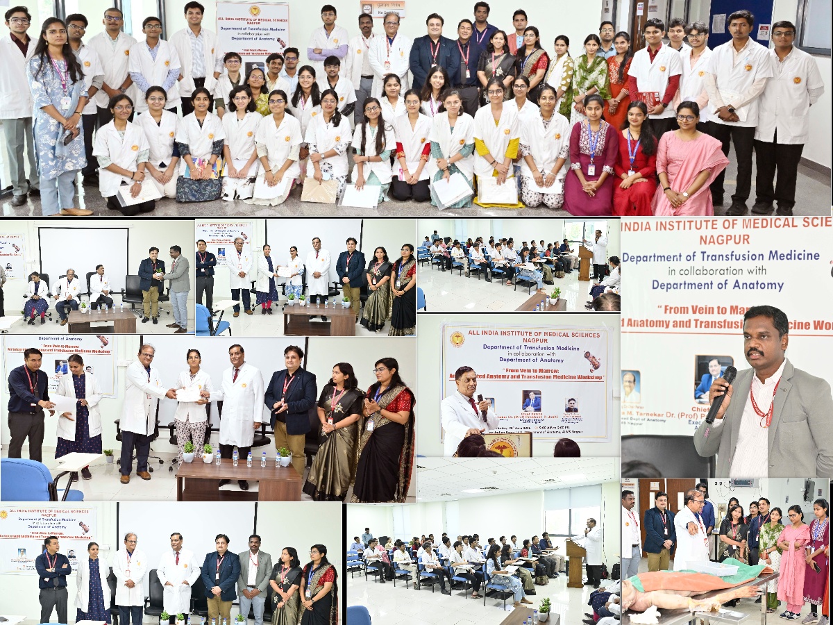 AIIMSNagpur's tweet photo. 🗓️ 20.06.26 |📍AIIMS Nagpur
🔹Depts of Anatomy & Transfusion Medicine successfully conducted the “Vein to Marrow: An Integrated Anatomy and Transfusion Medicine Workshop” 
🔹Inaugurated by Exec. Director, Dr (Prof) Prashant P. Joshi,  the workshop offered MBBS students an integrated understanding of the cubital fossa, bone marrow microenvironment, and their clinical relevance through expert talks, quizzes, & hands-on anatomical demos.
🔹The enthusiastic participation of students, residents & technical staff highlighted the importance of interdisciplinary learning in medical education
#AIIMSNagpur #InterdisciplinaryLearning #MedicalEducation