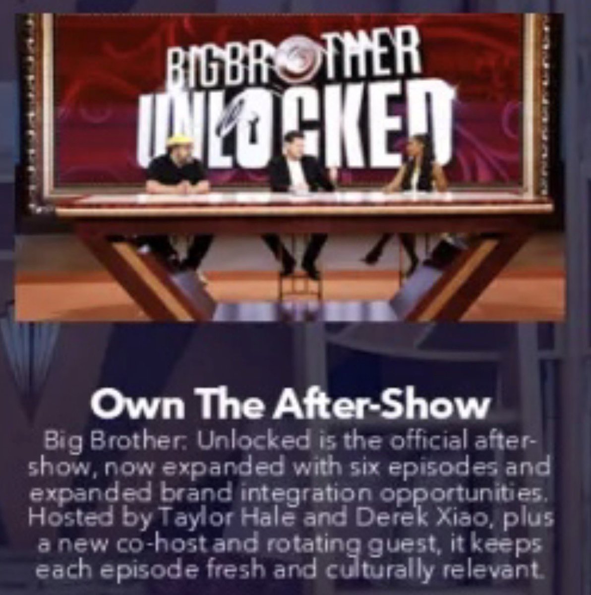 rbbq's tweet photo. BB Time Capsule #BB28- Paramount’s Sponsorship Team in China posted “Integration Opportunities” for sponsors. 

-returning HGs
-iconic moments
-time bending twists 
-Fan vote for BB Time Capsule Power or Punishment
-Derek X hosting BBUnlocked???
 -1,000th episode celebration 

Credit to user Calm_Tree_9818 on Reddit