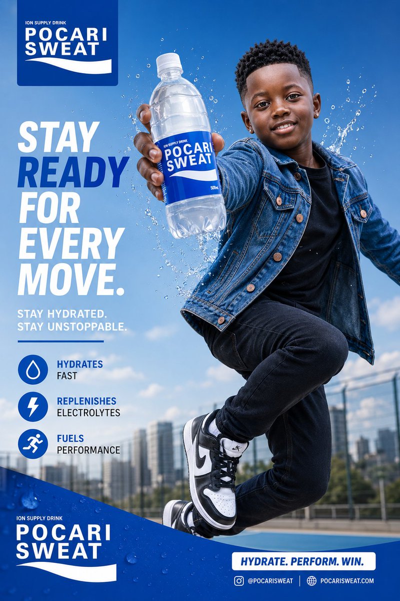 AIAlchemistLab's tweet photo. Pocari Sweat got me playing around 😁💙 

👇 If you were creating a Pocari Sweat campaign, would you target teenagers or stick to adults? https://t.co/OZJ2fcbsew
