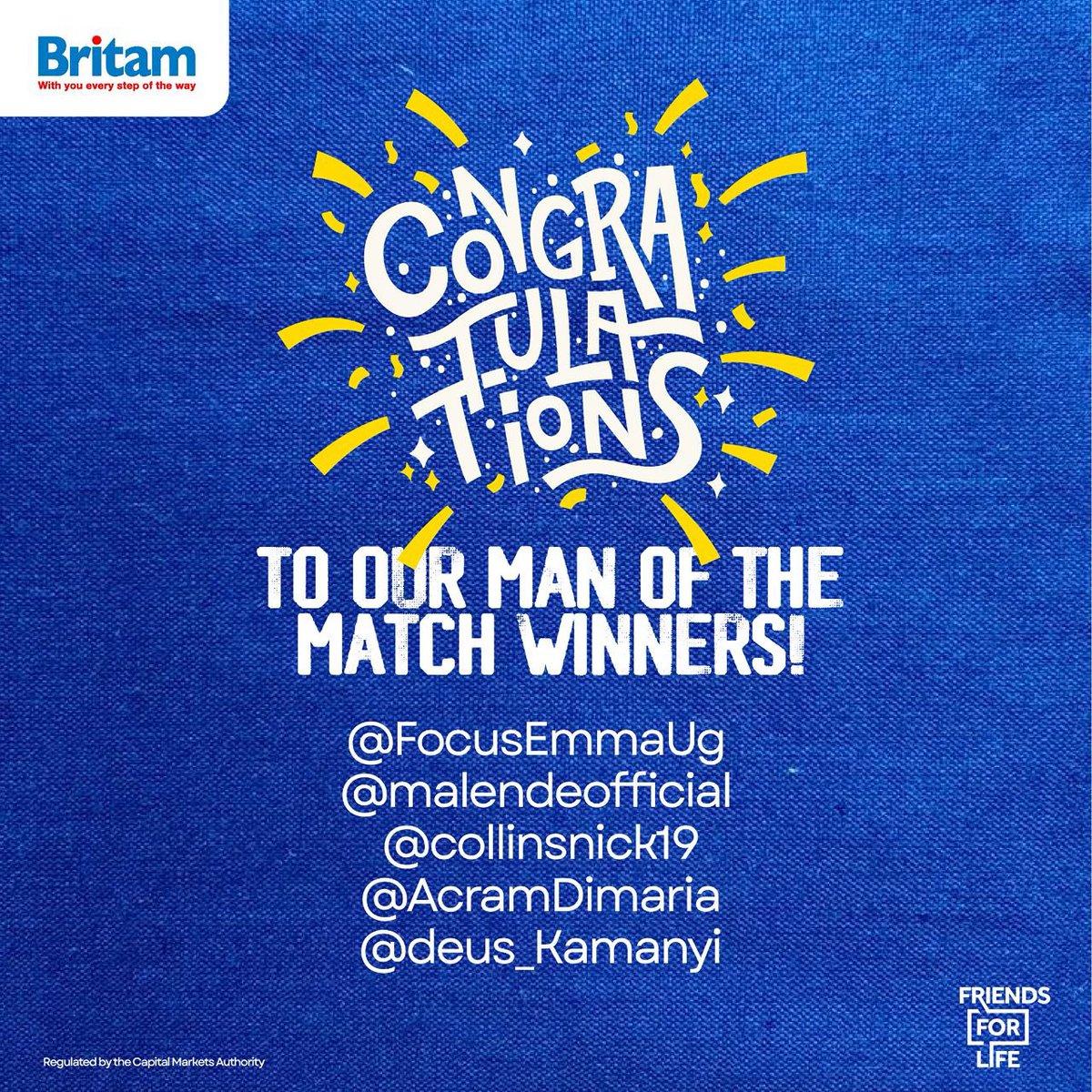 BritamUganda's tweet photo. Congratulations to our Man of the Match winners ⚽️🎉

To those who didn’t win, keep an eye out for the next giveaway on our pages this football season.

#FriendsForLife https://t.co/Ms49EMZz1D